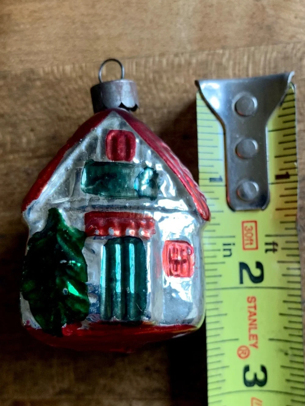 Vintage Glass House Ornament Red Roof Cottage | Mercury Glass Christmas Village
